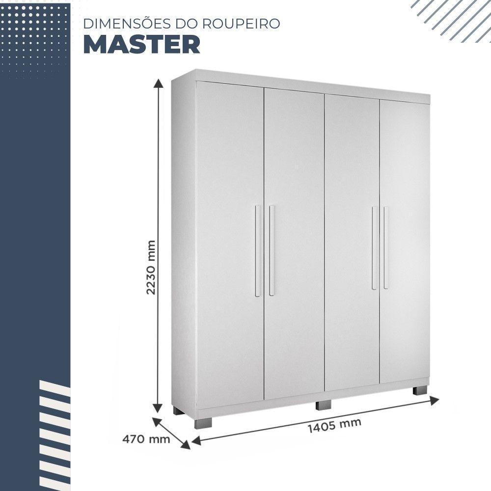 Guarda Roupa Master 4 Portas 3 Gavetas Em Mdf Benetil Móveis Branco - 7