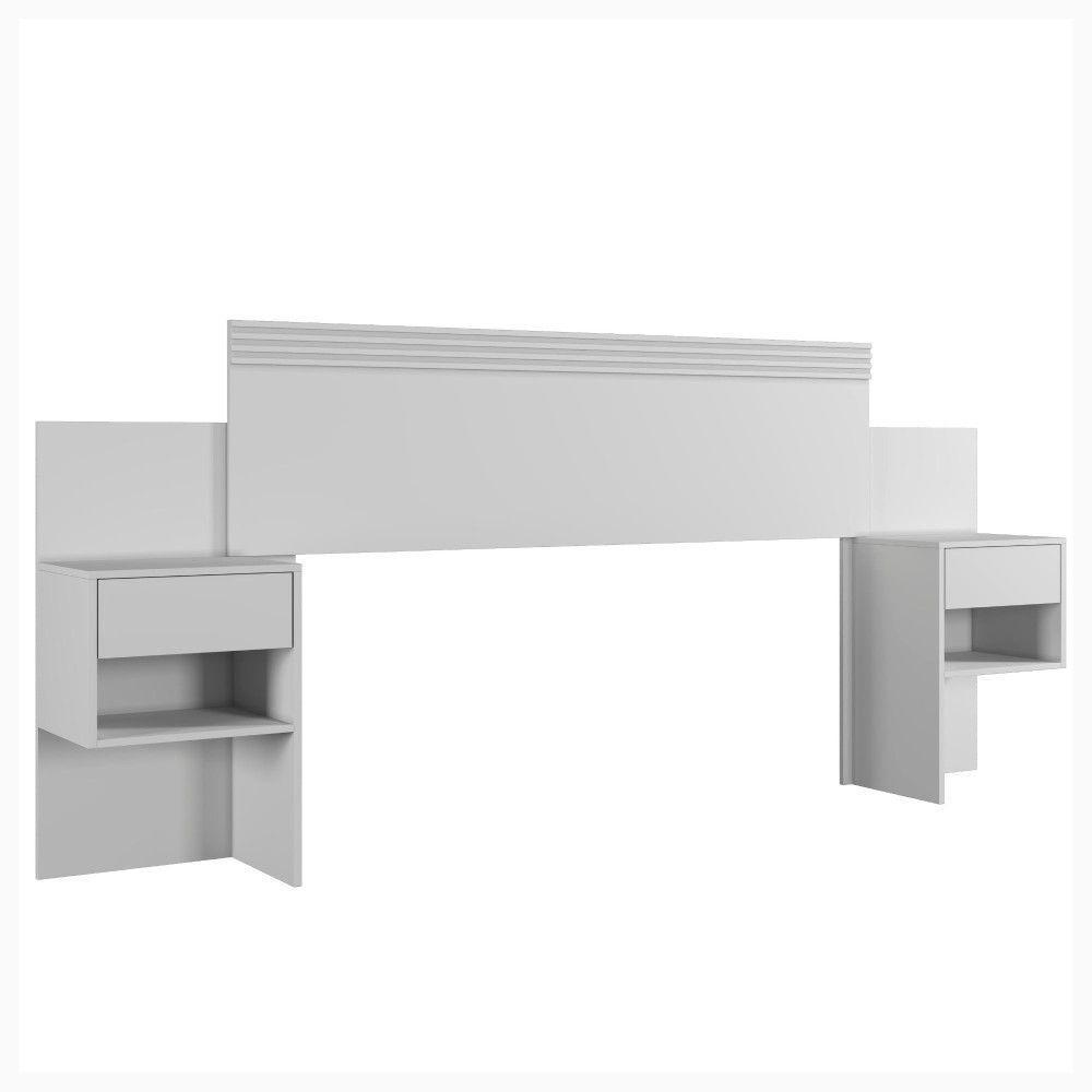 Cabeceira Extensível Master Com 2 Mesas De Cabeceiras 2 Gavetas Benetil Móveis Branco - 1
