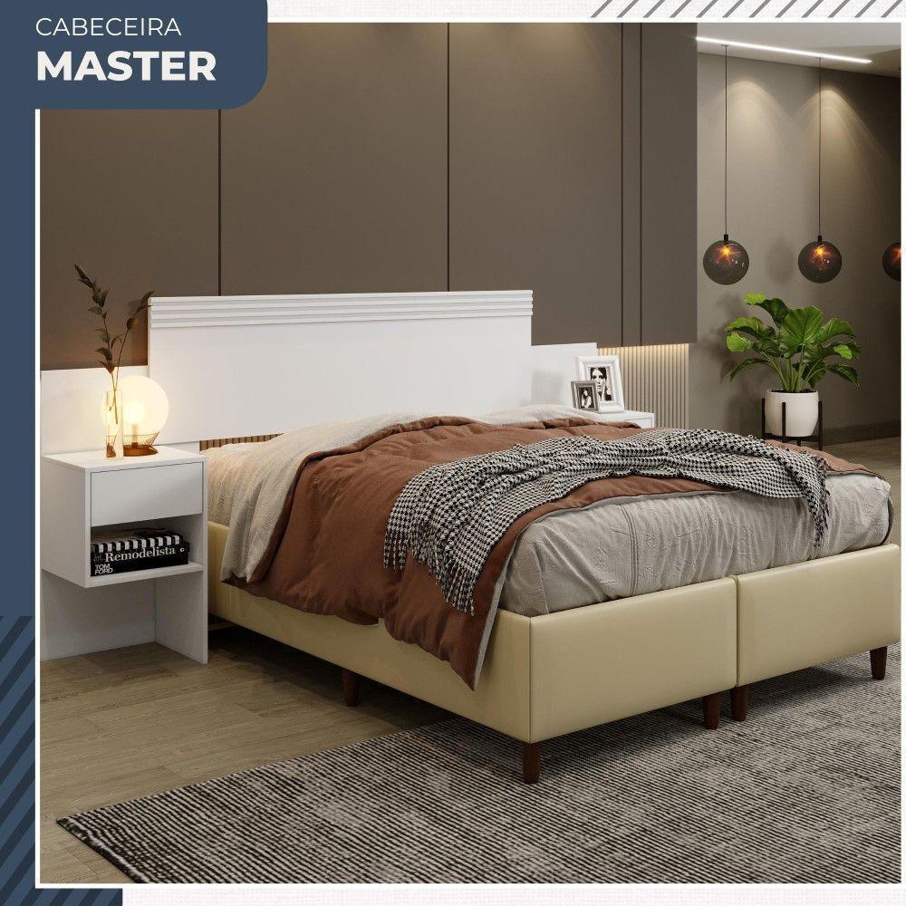 Cabeceira Extensível Master Com 2 Mesas De Cabeceiras 2 Gavetas Benetil Móveis Branco - 2