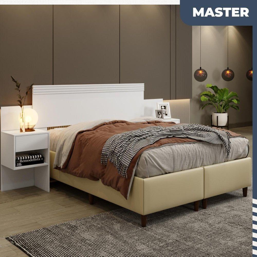 Cabeceira Extensível Master Com 2 Mesas De Cabeceiras 2 Gavetas Benetil Móveis Branco - 4