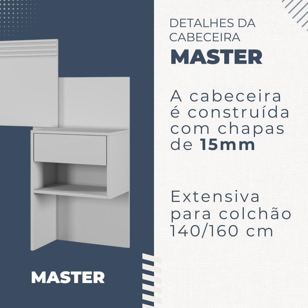 Cabeceira Extensível Master Com 2 Mesas De Cabeceiras 2 Gavetas Benetil Móveis Branco - 5