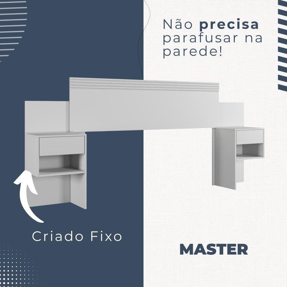 Cabeceira Extensível Master Com 2 Mesas De Cabeceiras 2 Gavetas Benetil Móveis Branco - 6