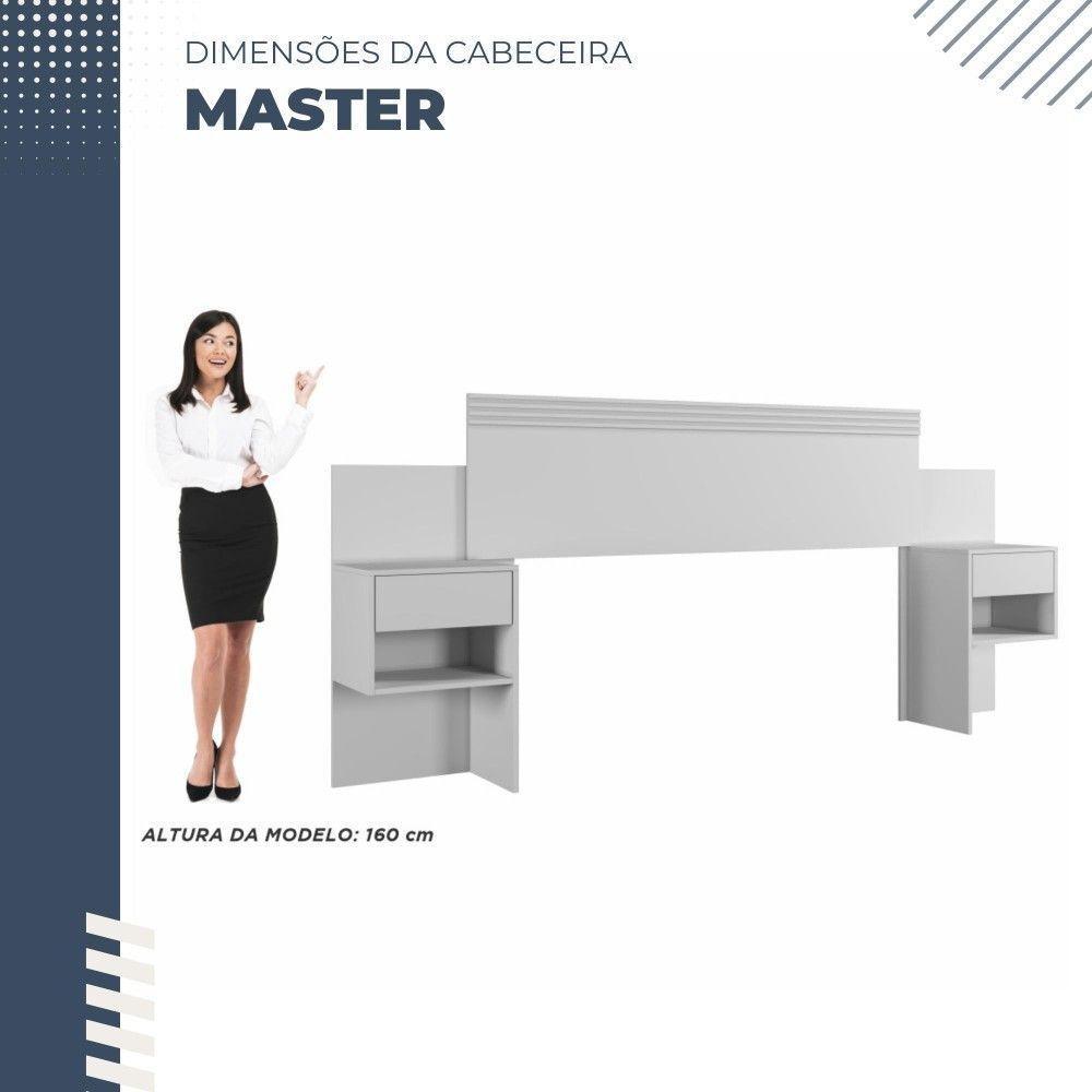 Cabeceira Extensível Master Com 2 Mesas De Cabeceiras 2 Gavetas Benetil Móveis Branco - 7