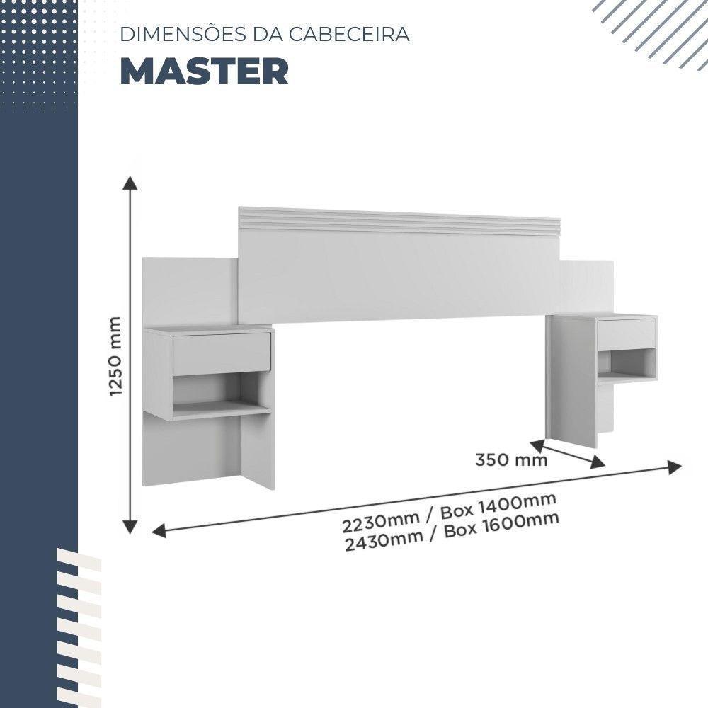 Cabeceira Extensível Master Com 2 Mesas De Cabeceiras 2 Gavetas Benetil Móveis Branco - 8