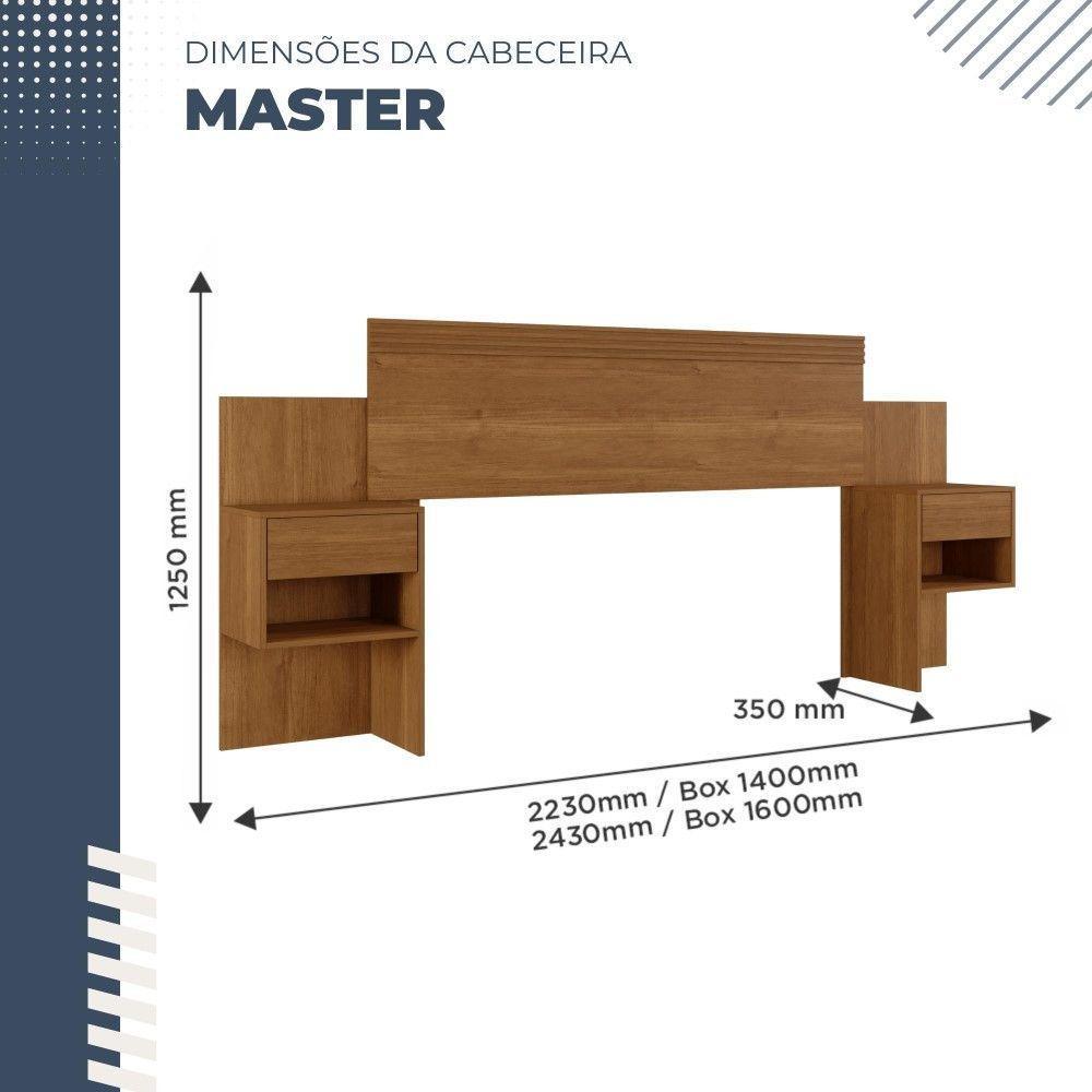 Cabeceira Extensível Master Com 2 Mesas De Cabeceiras 2 Gavetas Benetil Móveis Cinamomo - 8