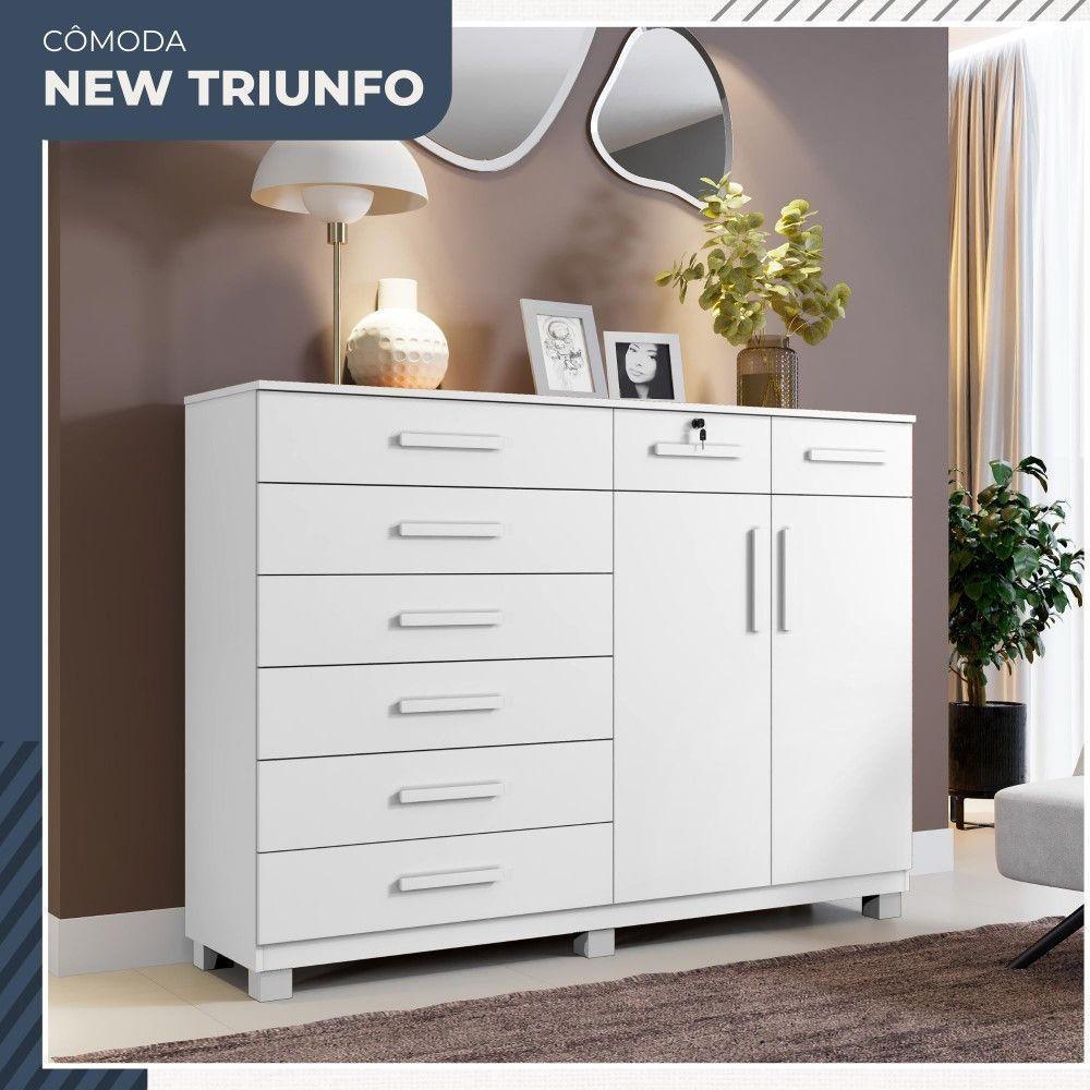 Cômoda New Triunfo 2 Portas 8 Gavetas Em Mdp Com Chave Benetil Móveis Branco - 2
