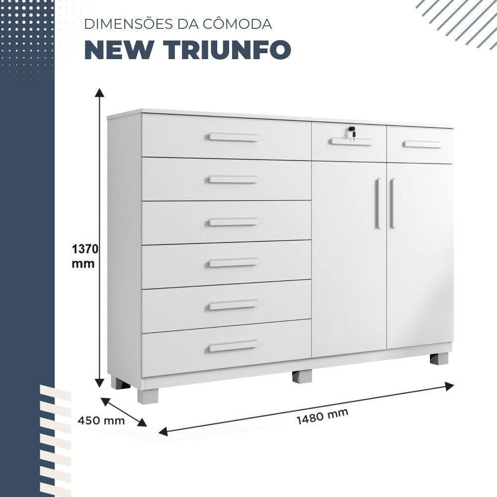 Cômoda New Triunfo 2 Portas 8 Gavetas Em Mdp Com Chave Benetil Móveis Branco - 3