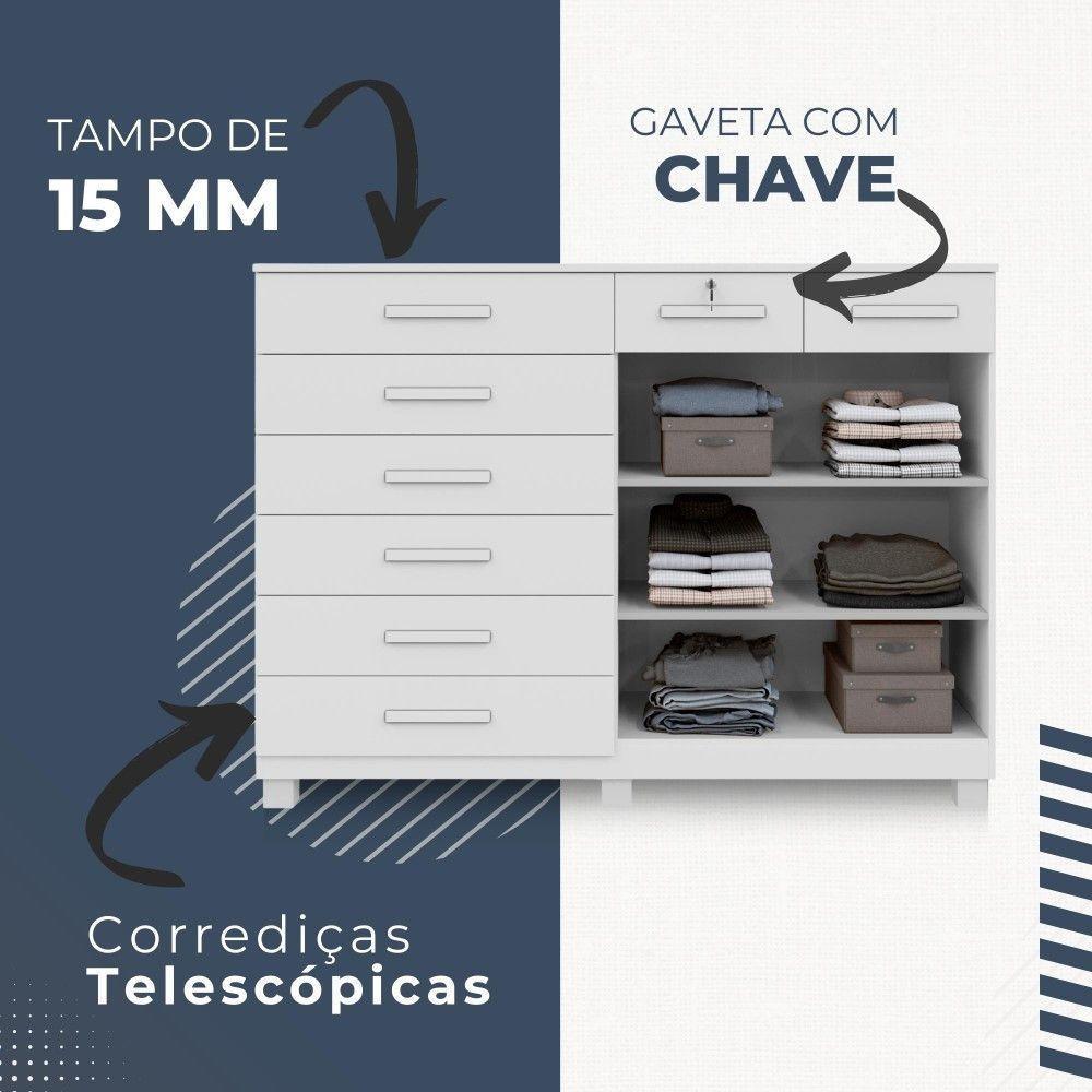 Cômoda New Triunfo 2 Portas 8 Gavetas Em Mdp Com Chave Benetil Móveis Branco - 4