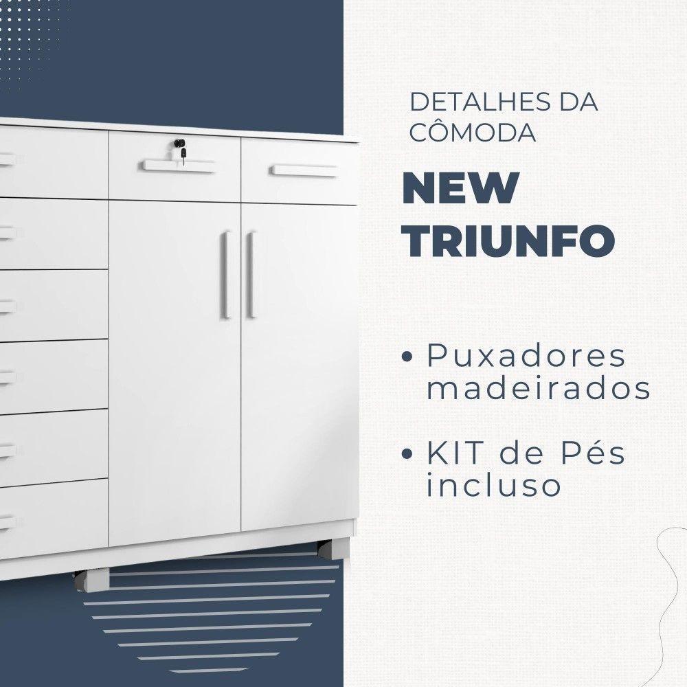 Cômoda New Triunfo 2 Portas 8 Gavetas Em Mdp Com Chave Benetil Móveis Branco - 5