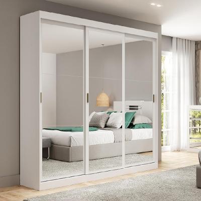 Guarda Roupa Casal 1144 3 Portas de Correr 4 Gavetas Branco MDP Móveis Carraro