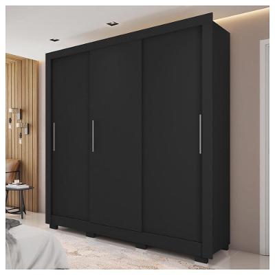 Guarda Roupa 3 Portas 2 Gavetas Com 8 Pés Preto New Glass