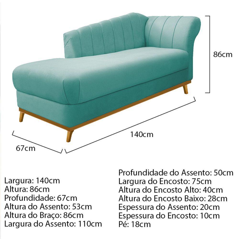 Kit Diva Recamier Vanessa 140cm Lado Esquerdo E 01 Poltrona Laura Suede Cor Azul Tiffany - 6