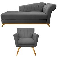 Kit Diva Recamier Vanessa 140cm Lado Esquerdo E 01 Poltrona Laura Suede Cor Cinza - 1