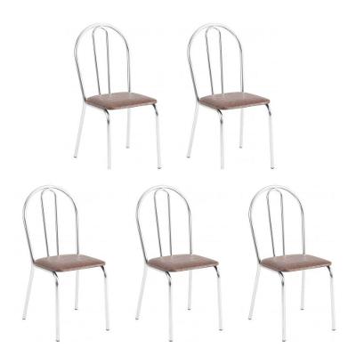 Conjunto 5 Cadeiras Lena Cromada Resistente Sintético Marrom