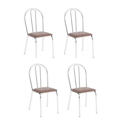 Conjunto 4 Cadeiras Lena Cromada Resistente Sintético Marrom