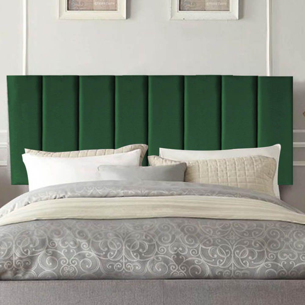 Painel Estofada Carla 195cm King Size Para Cama Box Quarto Suede Verde - 1
