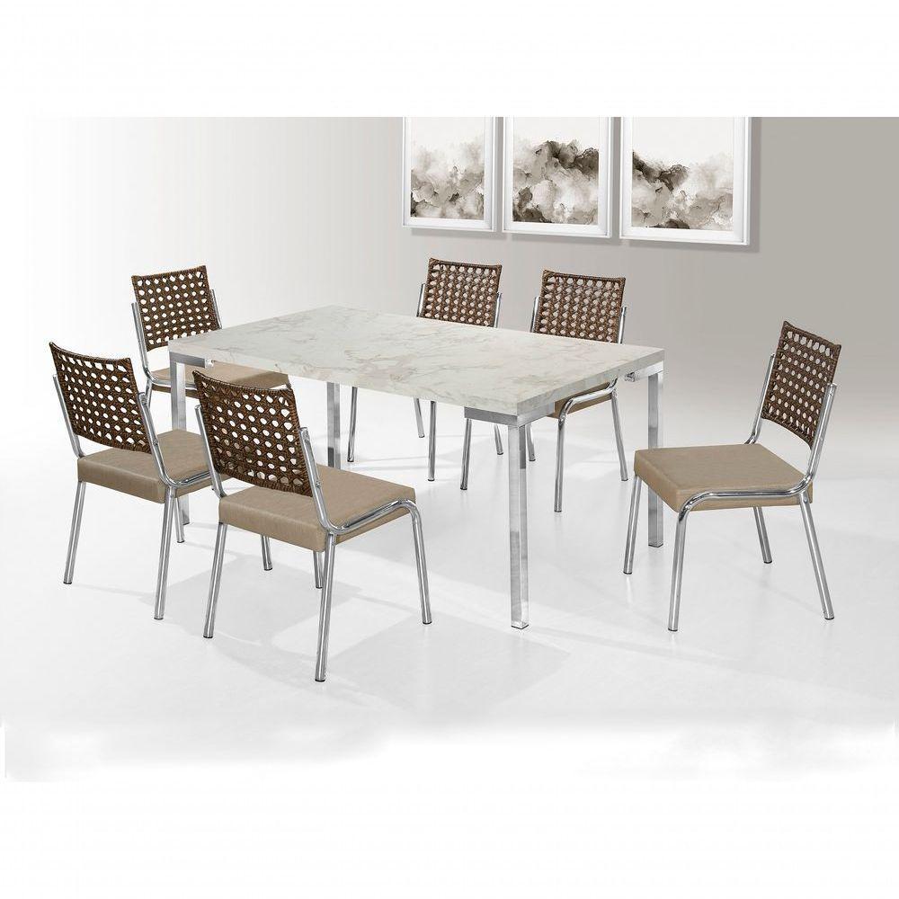 Mesa Com 6 Cadeiras 1,60x0,90 Tampo Mdp Cromado Nobre - 1