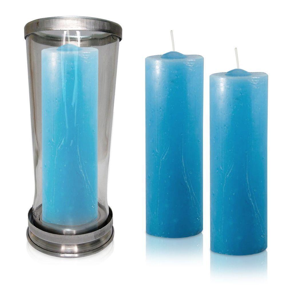 Kit Copo Suporte Vidro Para Vela + 3 Velas Votivas 7 Dias Azul Claro 250g - 1