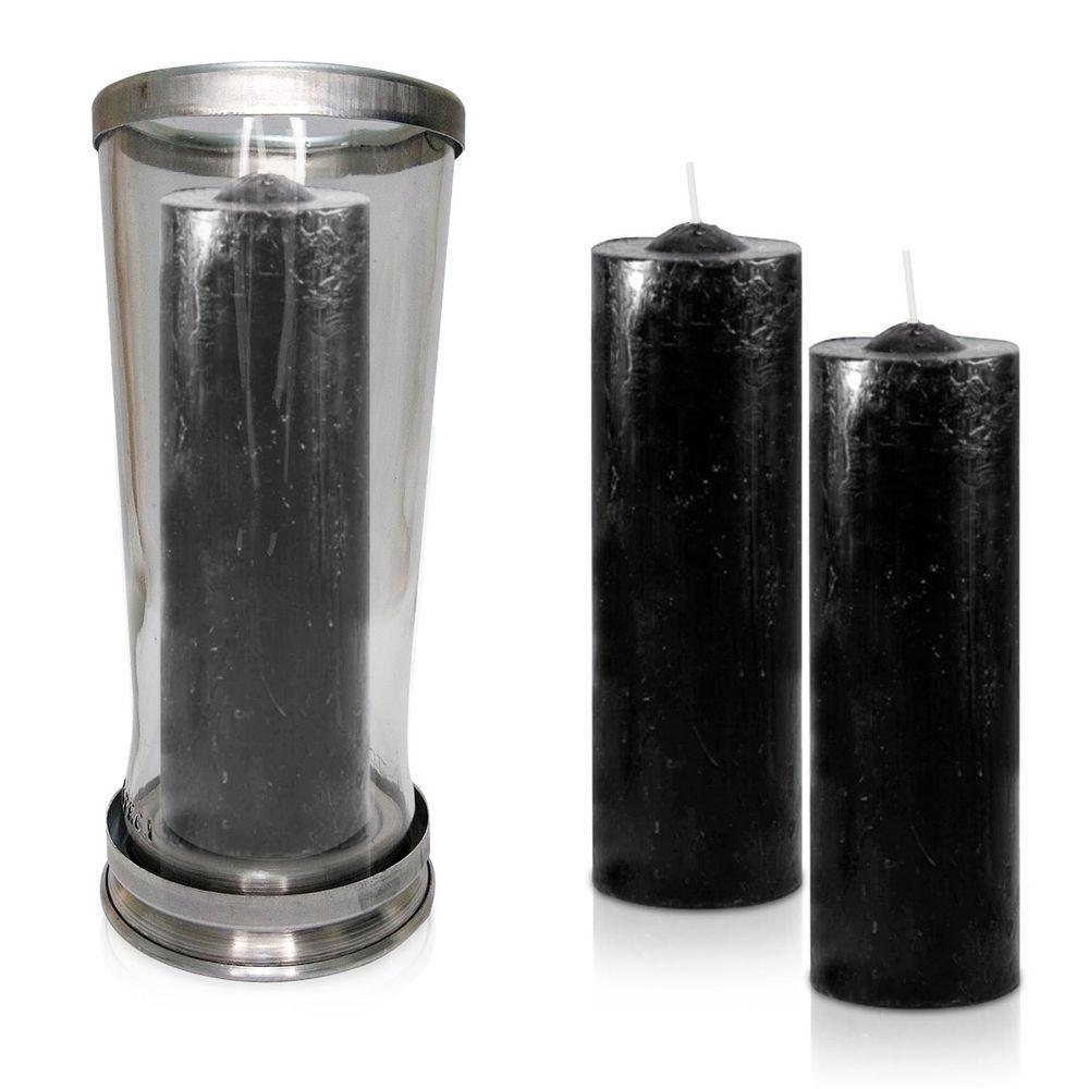 Kit Copo Suporte Vidro Para Vela + 3 Velas Votivas 7 Dias Preta 250g - 1