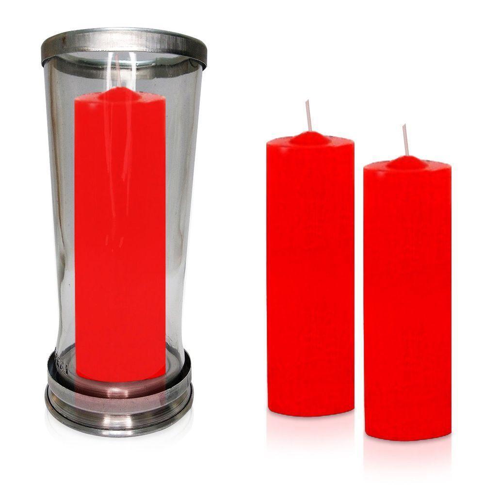 Kit Copo Suporte Vidro Para Vela + 3 Velas Votivas 7 Dias Vermelha 250g - 1