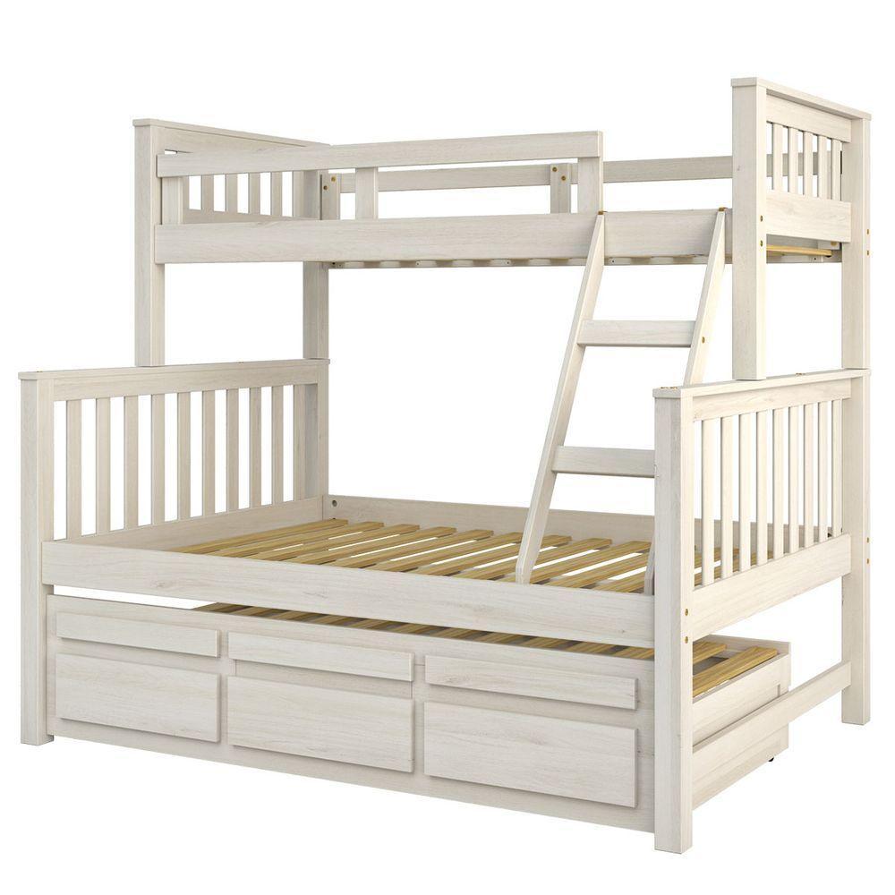 Treliche Com Cama De Casal Branco Lavado C- Cama Auxiliar 3 Gavetas Madeira Pinus - 3