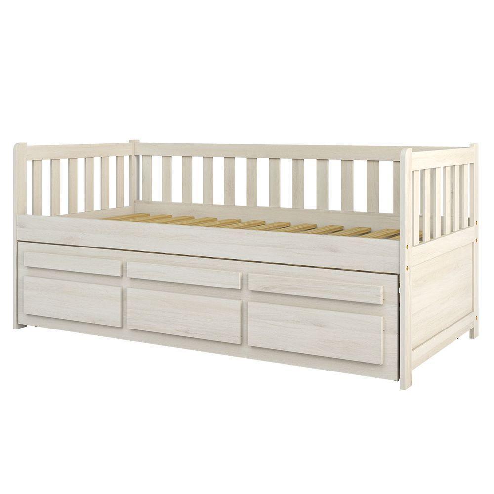 Bicama Reta Solteiro Branco Lavado 3 Gavetas Madeira Pinus - 2