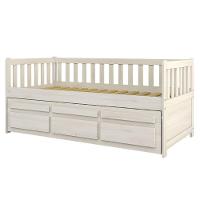 Bicama Reta Solteiro Branco Lavado 3 Gavetas Madeira Pinus