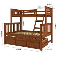Treliche Com Cama De Casal Castanho Claro C- Cama Auxiliar 3 Gavetas Madeira Pinus