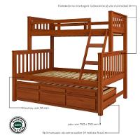 Treliche Com Cama De Casal Castanho Claro C- Cama Auxiliar 3 Gavetas Madeira Pinus - 7
