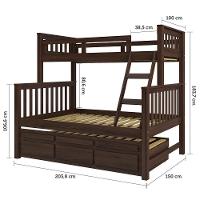Treliche Com Cama De Casal Castanho Escuro C- Cama Auxiliar 3 Gavetas Madeira Pinus - 4
