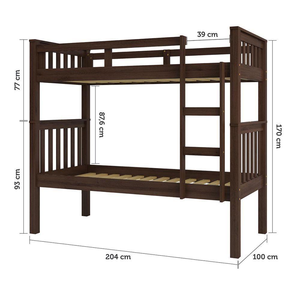 Beliche Solteiro Castanho Escuro 100% Madeira Pinus C/ Escada Lateral - Saraiva - 5