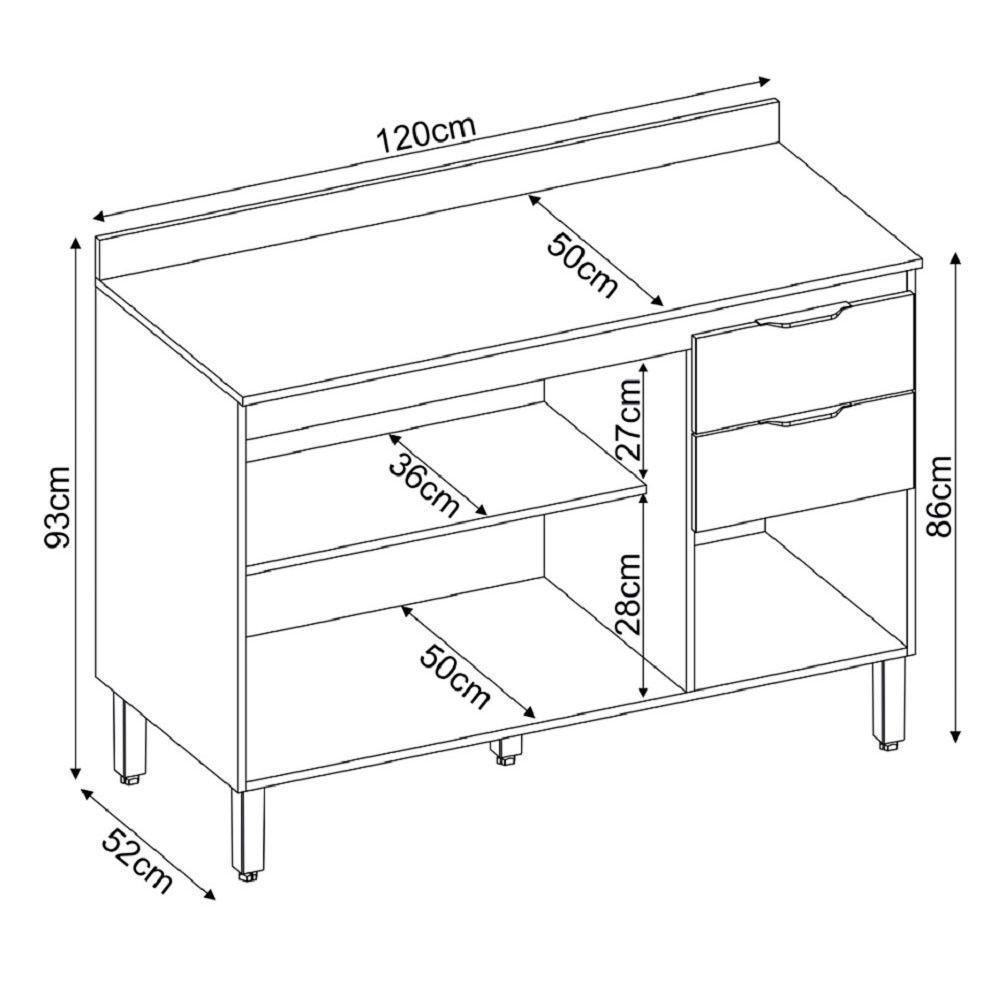 Balcão Firenze 120cm 3 Portas E 2 Gavetas Com Tampo 93241 Demóbile Avena Touch E Grafito - 4