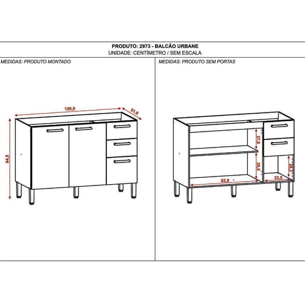 Balcão Urbane Com Tampo 3 Portas 2 Gavetas 2973 Kits Paraná Freijo - 2