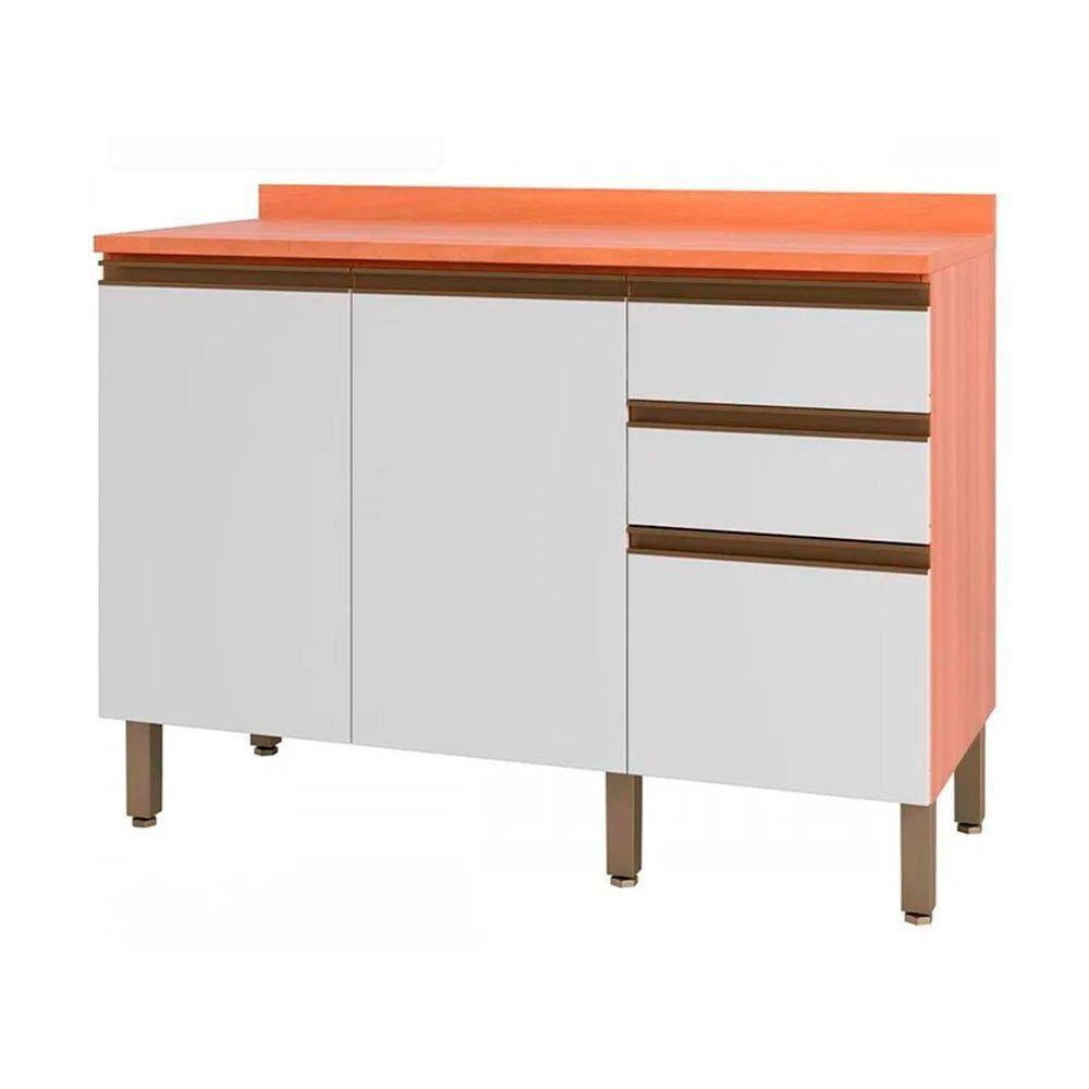 Balcão Macadâmia 120cm Com Tampo 2 Portas 3 Gavetas 914103 Telasul Freijo E Branco - 1