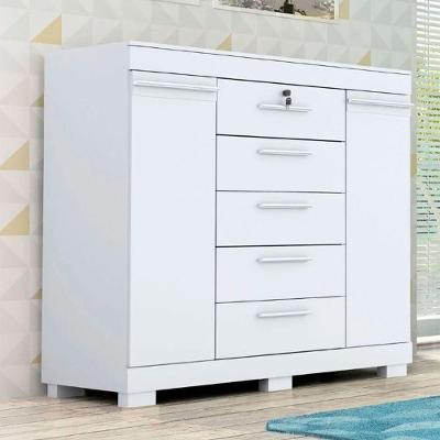 Cômoda Diana Prime 5 Gavetas em MDF com Puxadores Ergonômicos Branco com Chave