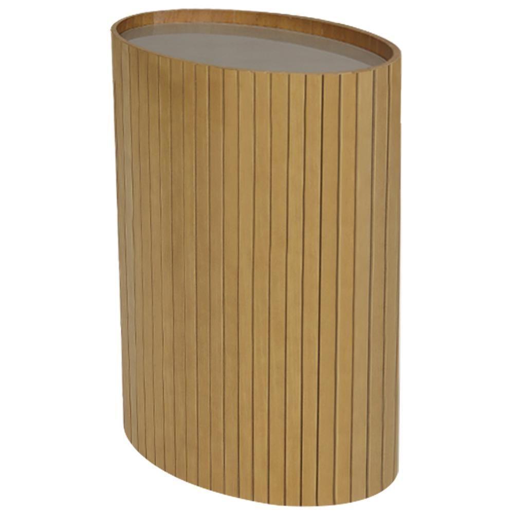 Mesa De Apoio Lateral Oval Tampo Vidro Glow Madeira Amendoa Nacc Amendoa - 1