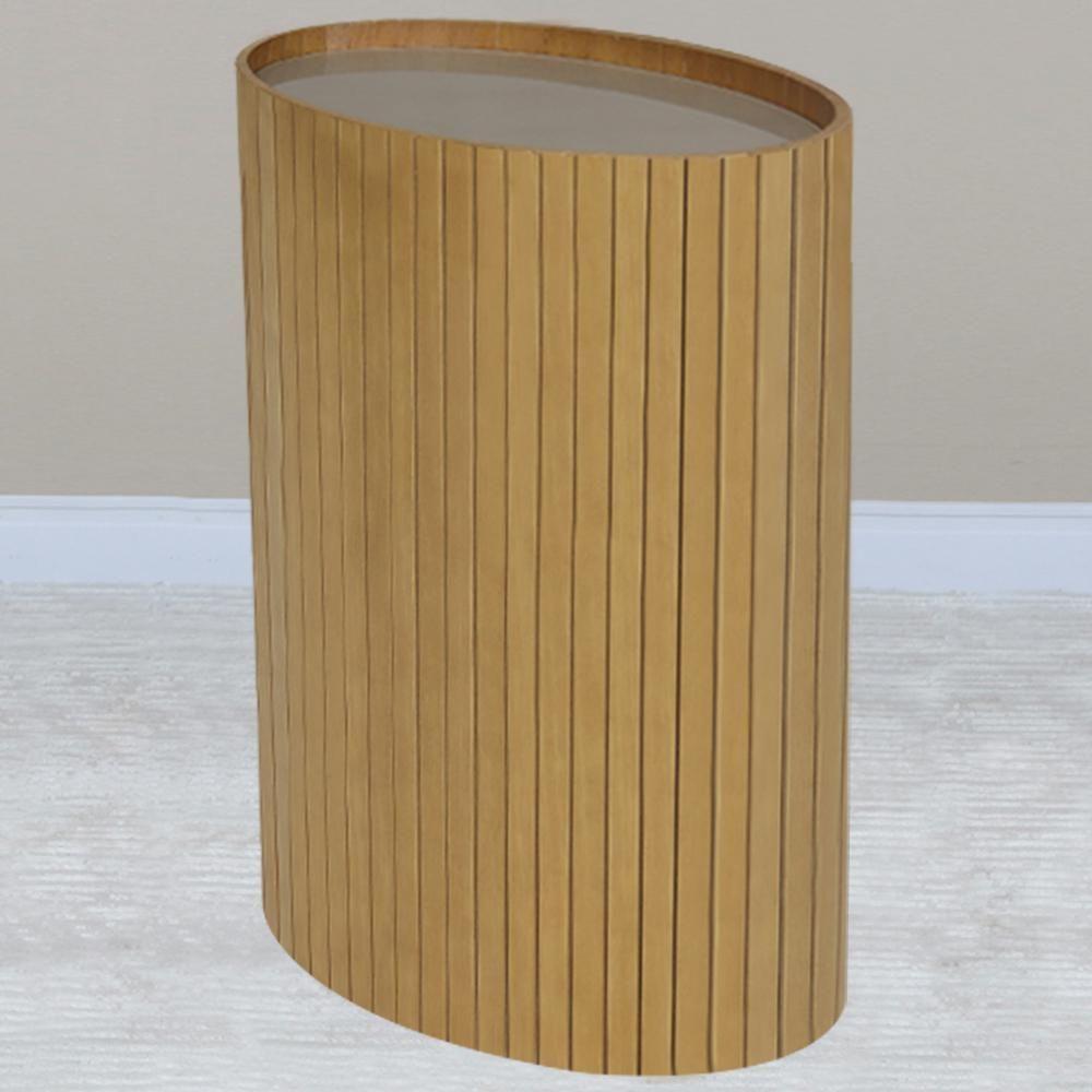 Mesa De Apoio Lateral Oval Tampo Vidro Glow Madeira Amendoa Nacc Amendoa - 4