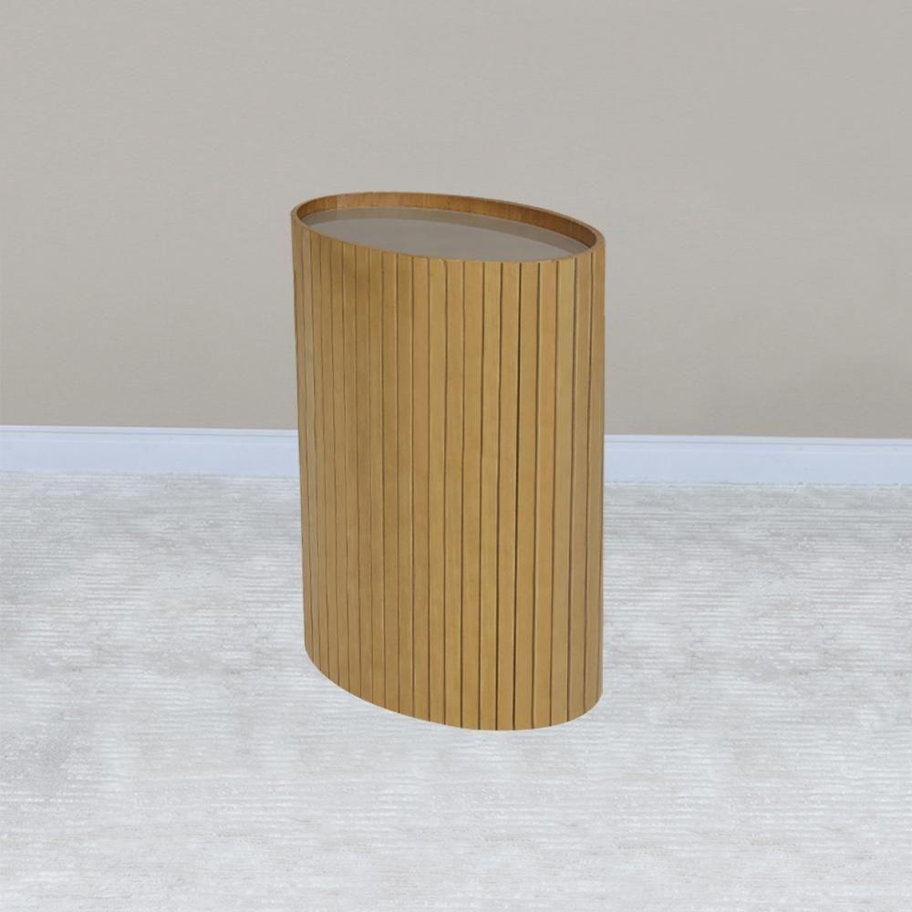 Mesa De Apoio Lateral Oval Tampo Vidro Glow Madeira Amendoa Nacc Amendoa - 5