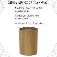 Mesa De Apoio Lateral Oval Tampo Vidro Glow Madeira Amendoa Nacc Amendoa - 3