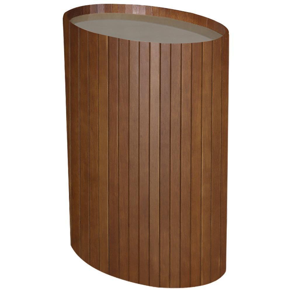 Mesa De Apoio Lateral Oval Tampo Vidro Glow Madeira Pinhao Nacc Pinhao - 1