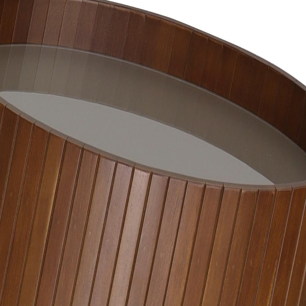 Mesa De Apoio Lateral Oval Tampo Vidro Glow Madeira Pinhao Nacc Pinhao - 4