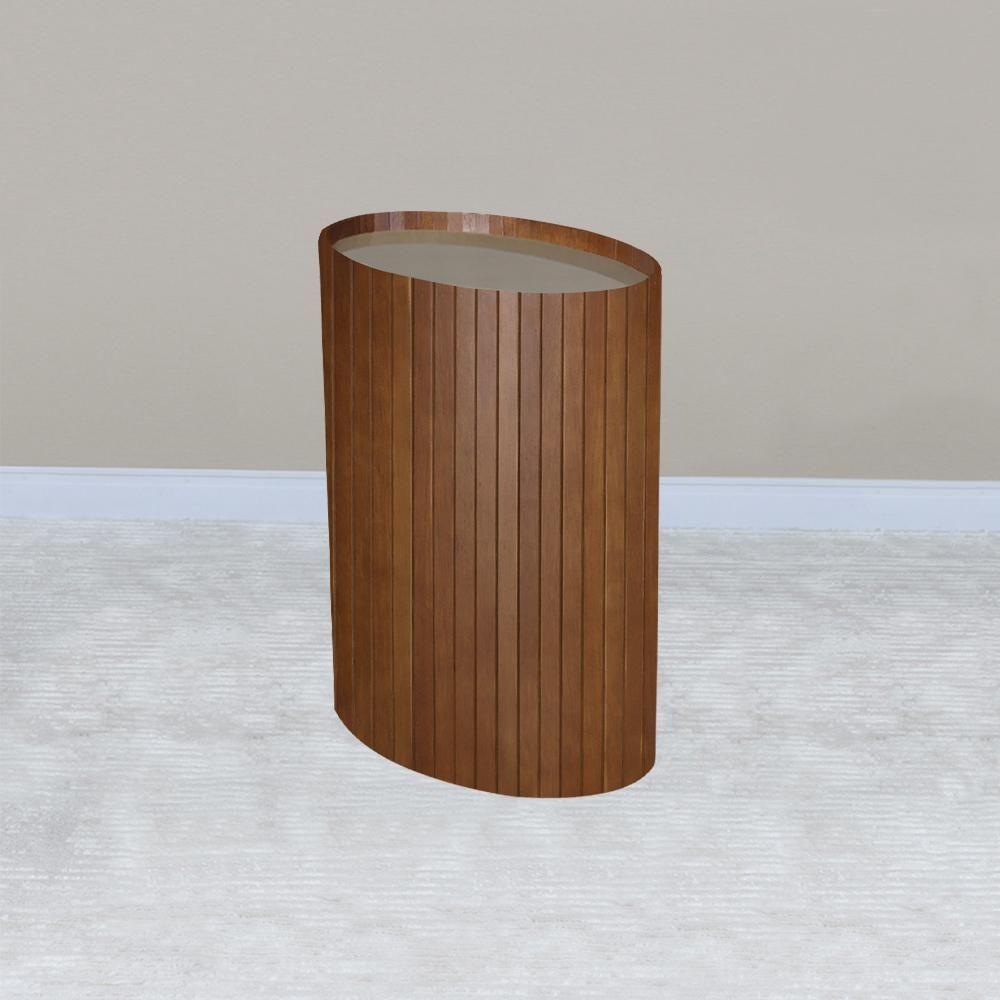 Mesa De Apoio Lateral Oval Tampo Vidro Glow Madeira Pinhao Nacc Pinhao - 5