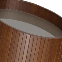 Mesa De Apoio Lateral Oval Tampo Vidro Glow Madeira Pinhao Nacc Pinhao