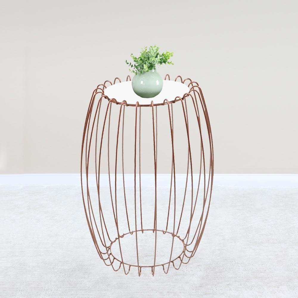 Mesa Apoio Lateral 43 Cm Tampo Vidro Branco Base Metal Cobre Nacc Branco Cobre - 3