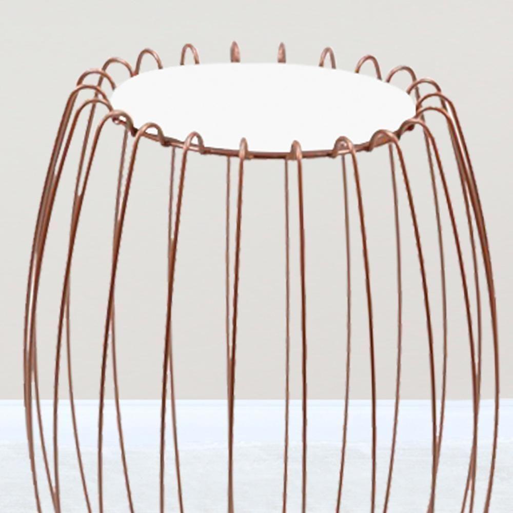 Mesa Apoio Lateral 43 Cm Tampo Vidro Branco Base Metal Cobre Nacc Branco Cobre - 4