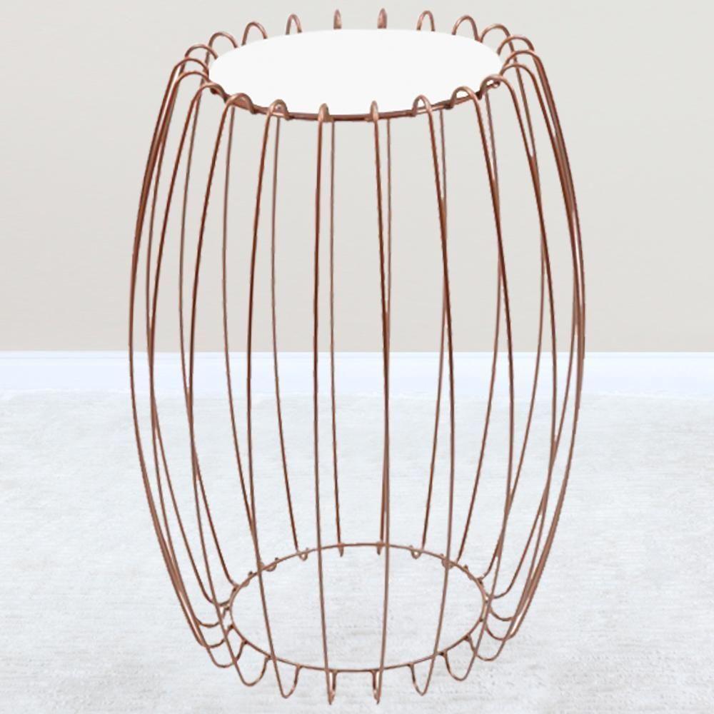 Mesa Apoio Lateral 43 Cm Tampo Vidro Branco Base Metal Cobre Nacc Branco Cobre - 8