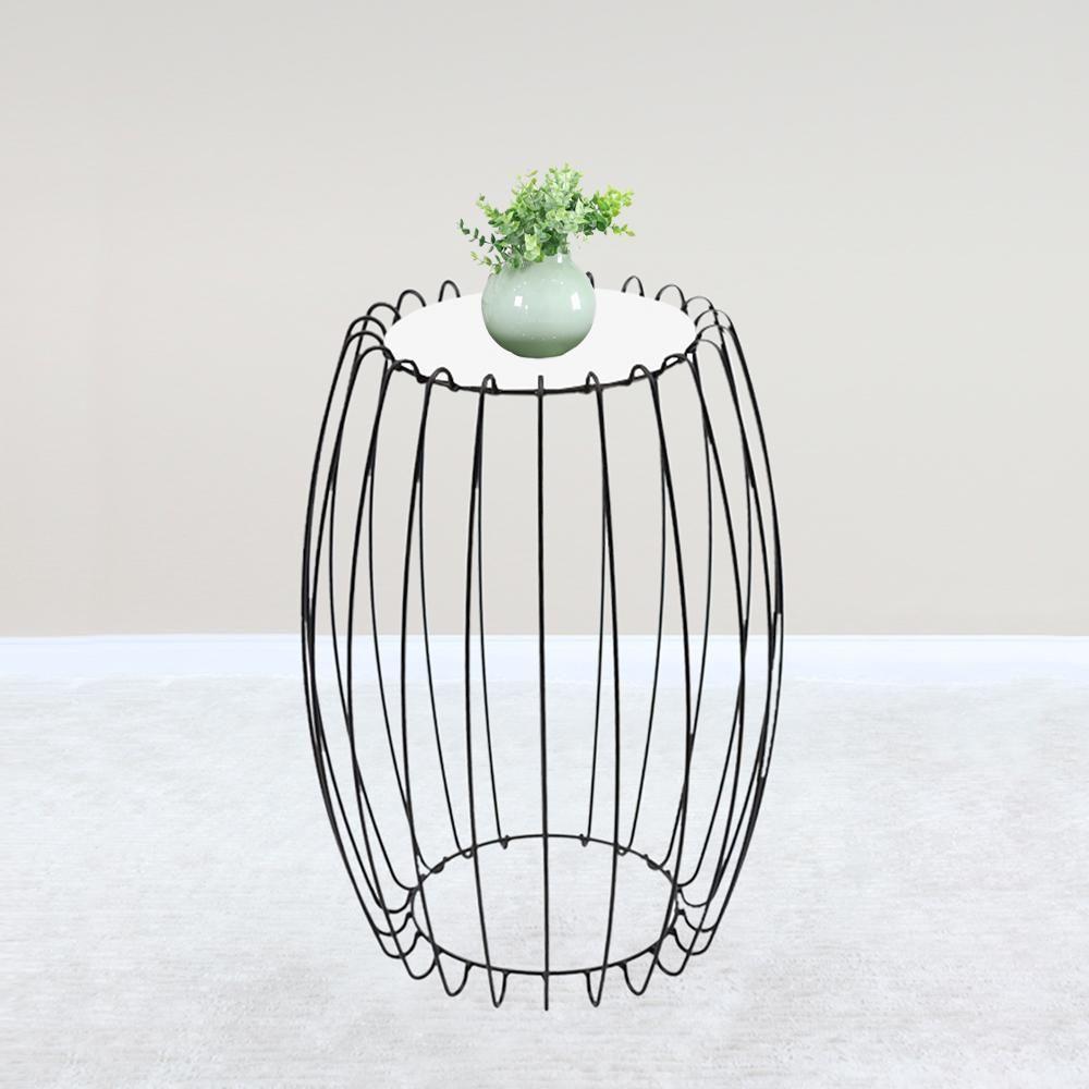 Mesa Apoio Lateral 43 Cm Tampo Vidro Branco Base Metal Preto Nacc Branco Preto - 5