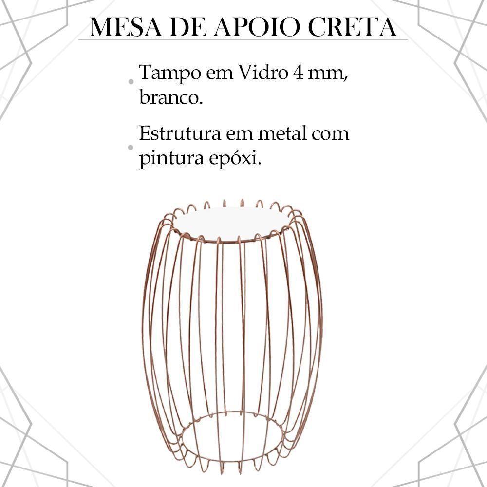 Kit Mesa Apoio Lateral 43 Cm Tampo Vidro Branco Base Metal Cobre Nacc Branco Cobre - 6
