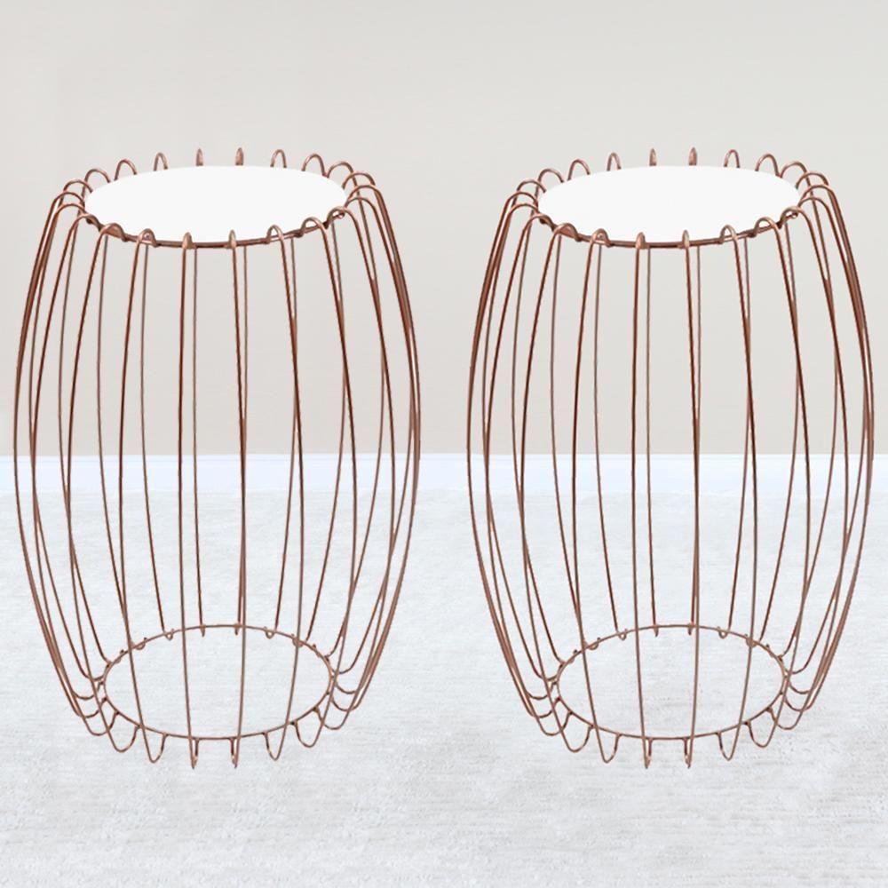 Kit Mesa Apoio Lateral 43 Cm Tampo Vidro Branco Base Metal Cobre Nacc Branco Cobre - 7