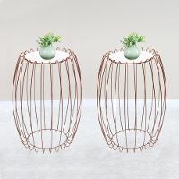 Kit Mesa Apoio Lateral 43 Cm Tampo Vidro Branco Base Metal Cobre Nacc Branco Cobre - 5